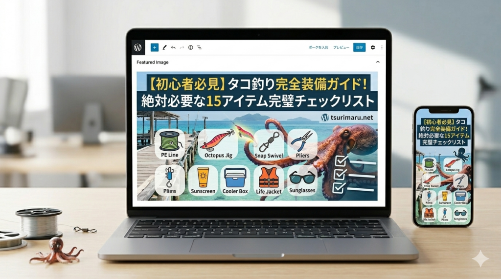 タコ釣りに必要な道具と便利グッズをまとめた　イラスト