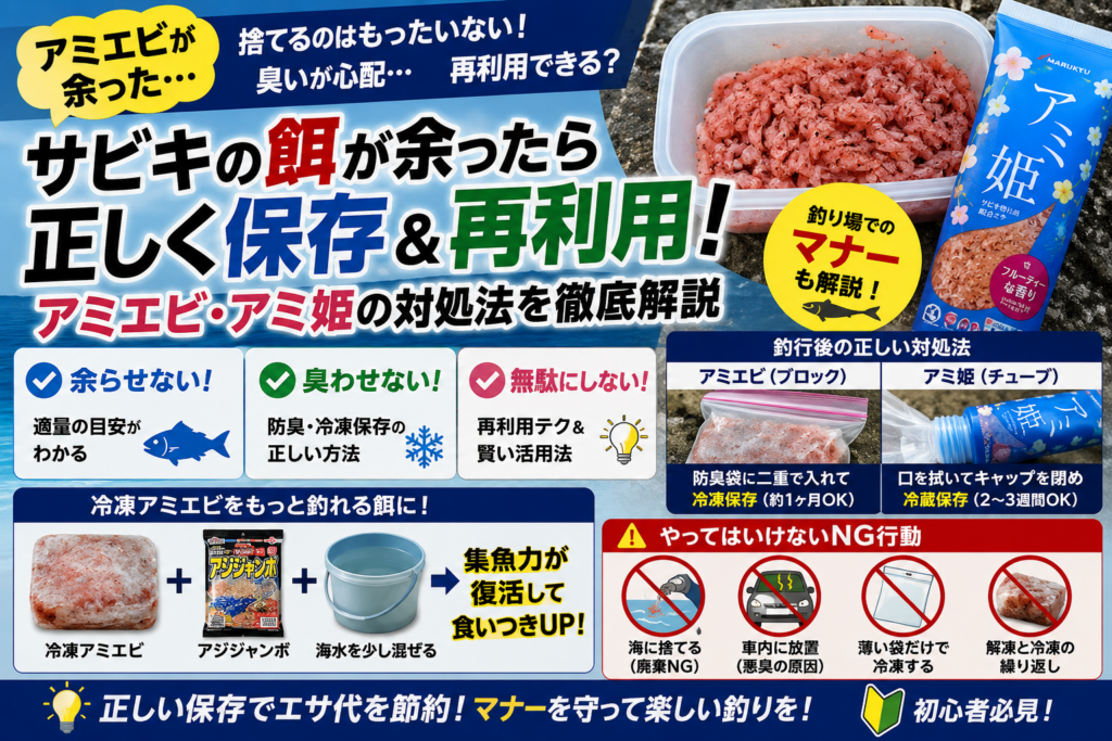 サビキ釣りで余った餌（アミエビ・アミ姫）の正しい保存方法と再利用テクニックの解説画像