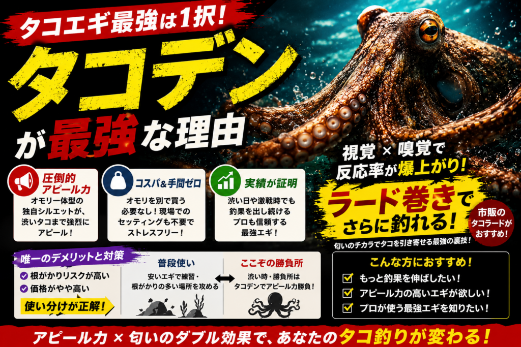 周りと圧倒的に差がつく最強タコエギ「蛸電（タコデン）」の選び方と、釣果を爆上げする裏技ラード巻きの解説
